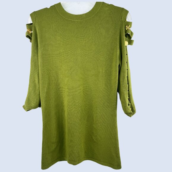 Women's Green Cutout Sweater Size :L - Picture 2 of 2